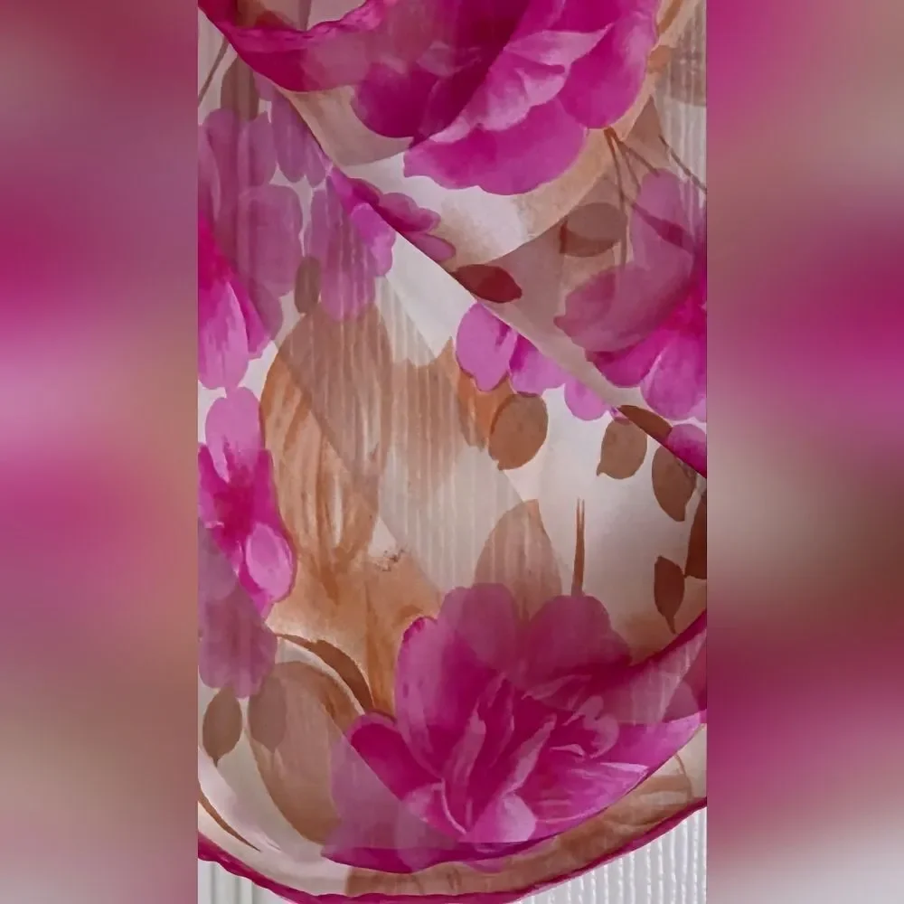 Unbranded Pionies Print Floral Pink Beige Sheer Women's Scarf Wrap 52